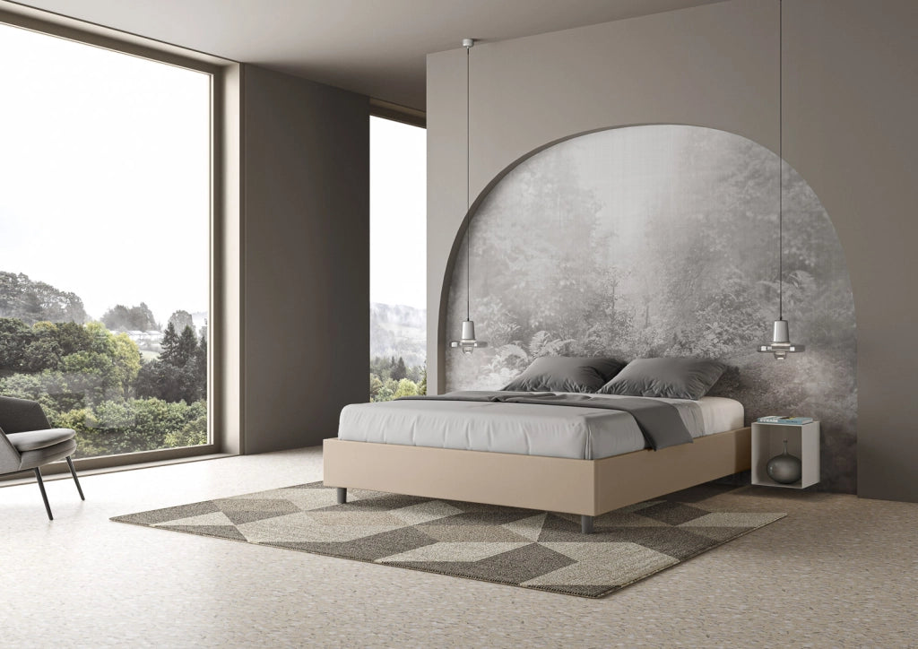 Letto alla Francese rivestito in Similpelle 140x190 Con Rete e Contenitore Azelia Tortora