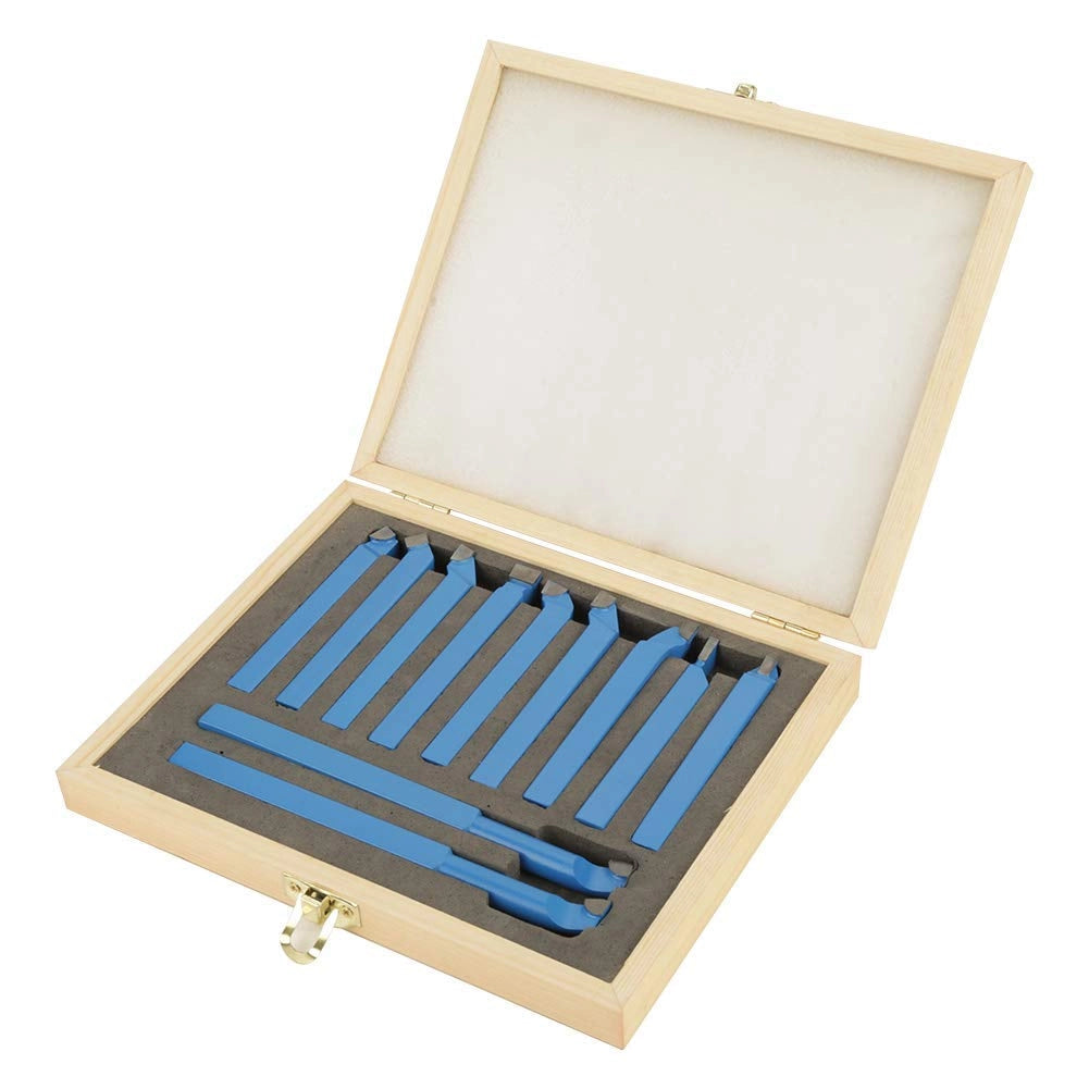 Set di utensili per tornitura da 11 pezzi 8 mm, utensile per tornio in metallo duro saldato con custodia in legno per torni generali, semiautomatici e automatici