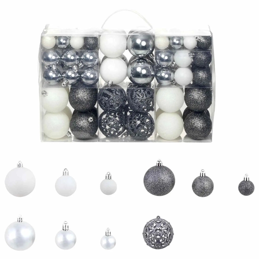 Set Palline di Natale 100 pz 3/4/6 cm Bianco/Grigio 245717