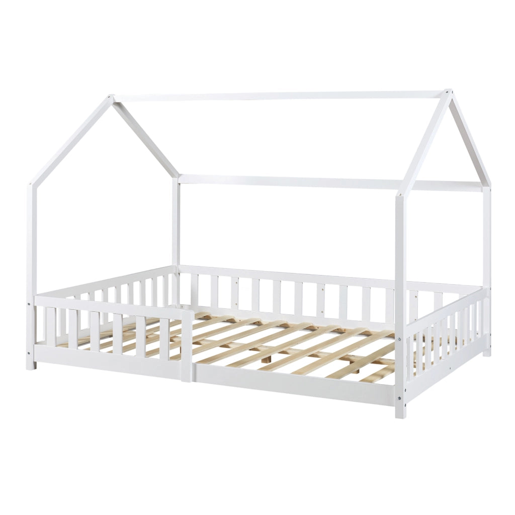 Letto Piazza e Mezza Hesel per Cameretta a Forma di Casetta 120 x 200 cm Bianco [en.casa]