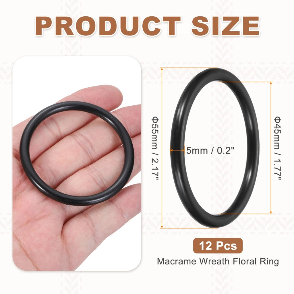 12 anelli in plastica, diametro 5,6 cm, per macramè e progetti fai-da-te, colore nero
