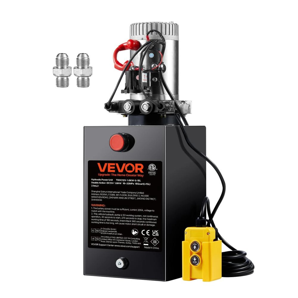 Centralina Pompa Idraulica CC 12V 1,6 kW 14 L a Doppia Azione 22 MPa per Rimorchio Camion Garage e Officina Robusta in Acciaio