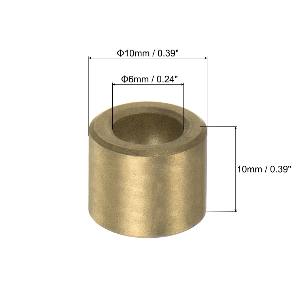 Boccole scorrevoli, dimensioni 6x10x10 mm, confezione da 12 pezzi, in bronzo sinterizzato, autolubrificanti