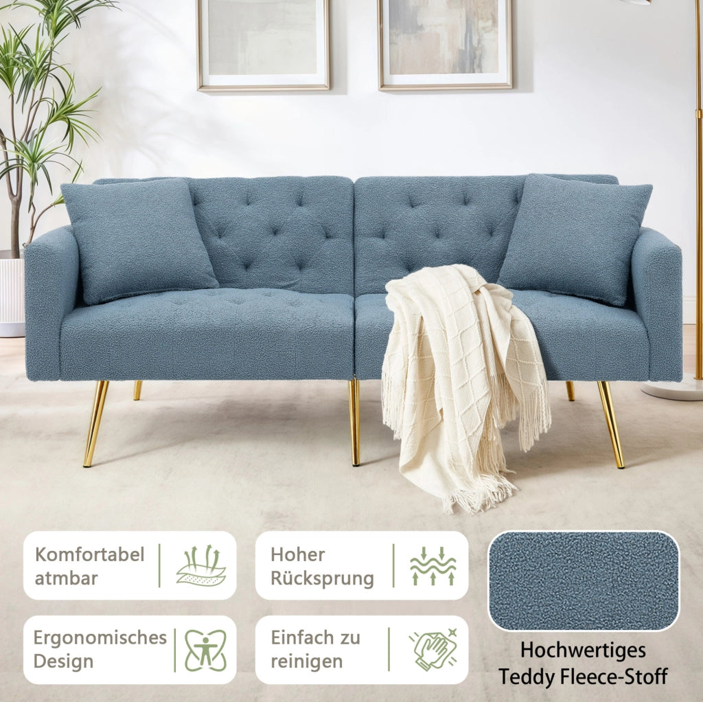 Divano 2 posti blu in tessuto teddy con schienale regolabile