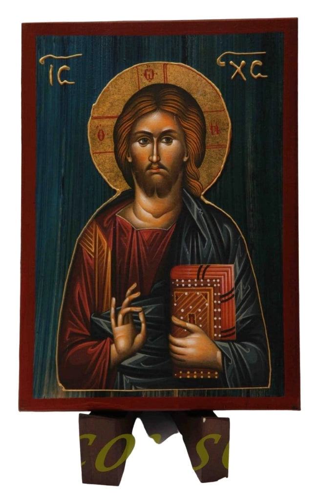 Icona di Gesù Cristo in legno, 22x16 cm, realizzata a mano