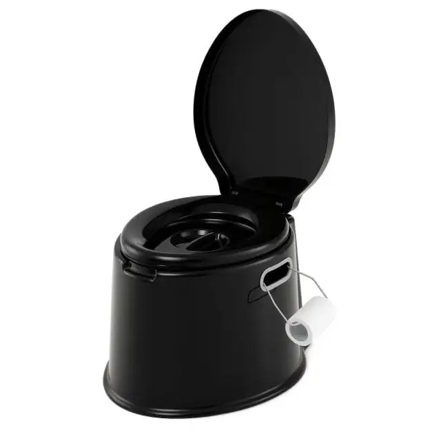 WC Portatile da Campeggio in PP Nero con Secchio Estraibile e Porta Carta Igienica, Robusto Portata 200kg per Viaggi e Casa
