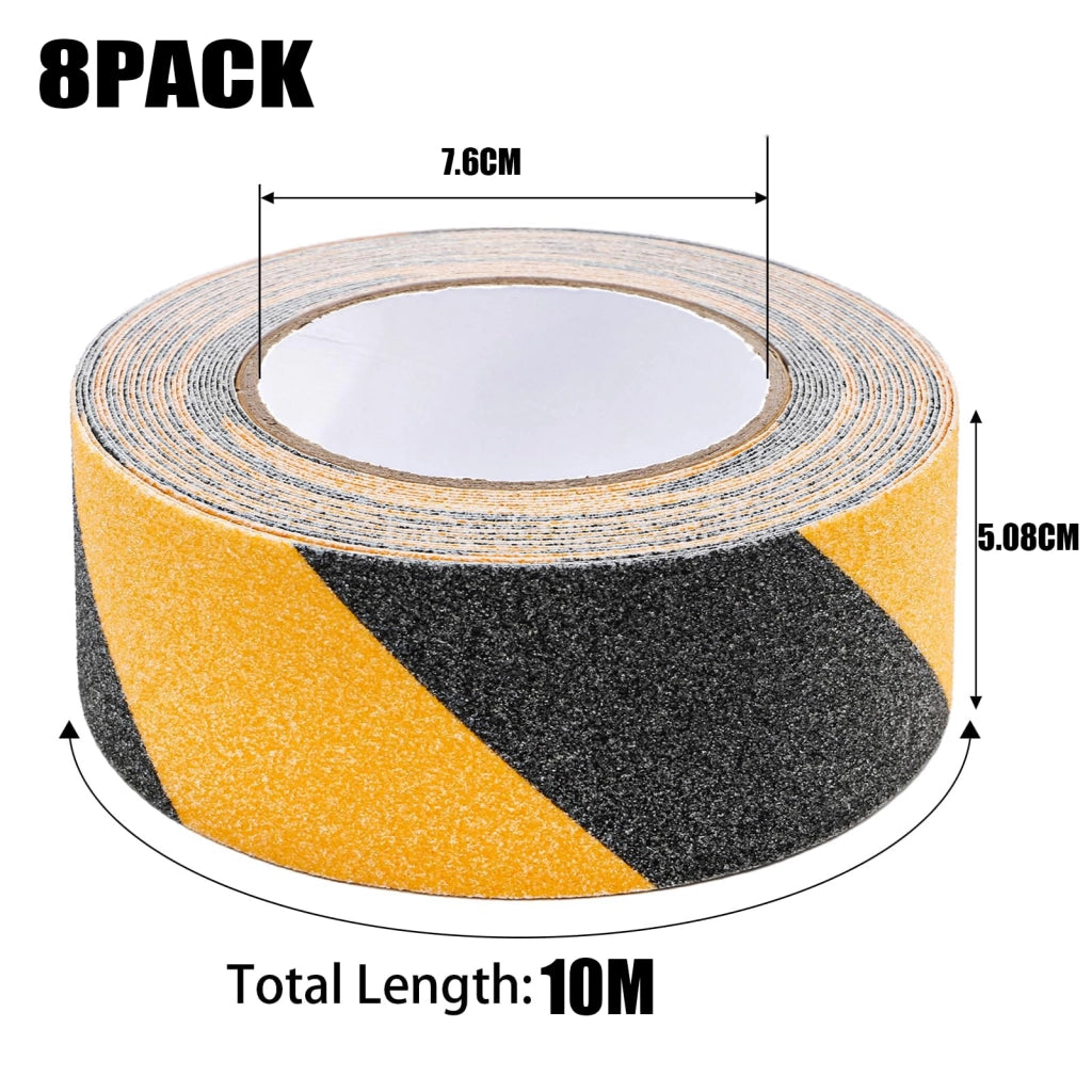Nastro antiscivolo 8 rotoli da 10 m x 50 mm, nero-giallo, per gradini antiscivolo interni ed esterni