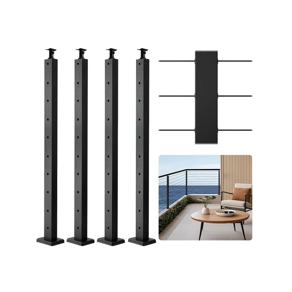 Set 4 Pali per Ringhiera in Acciaio Inox SUS304 HR-004G 914x108x68 mm Balaustra da Balcone e Terrazza Nero Facile da Montare
