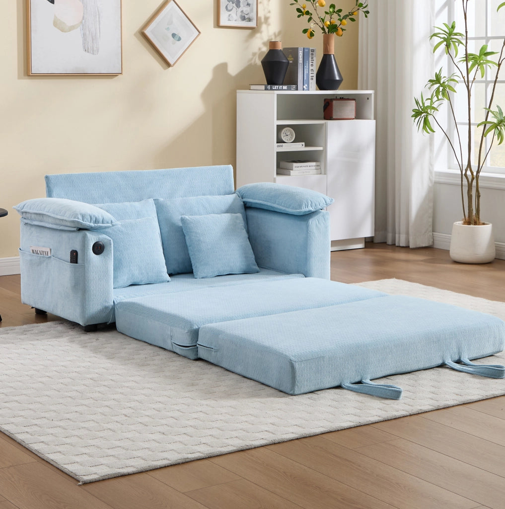 Poltrona monoposto in ciniglia blu con cuscini per testa e zona lombare
