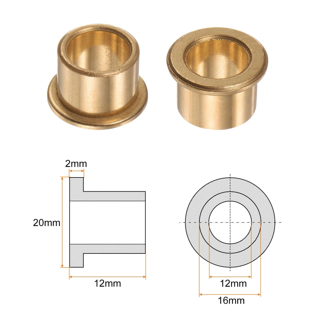2 boccole a flangia, 12x16x12 mm, in bronzo, autolubrificanti