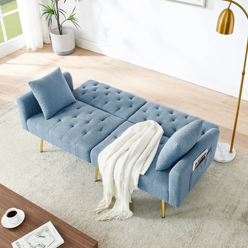 Divano 2 posti blu in tessuto teddy con schienale regolabile