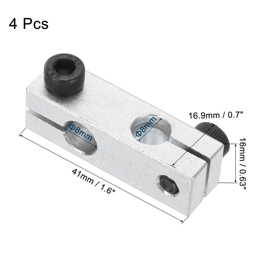 Confezione da 4 giunti a croce per alberi di 8 mm, in alluminio, colore argento