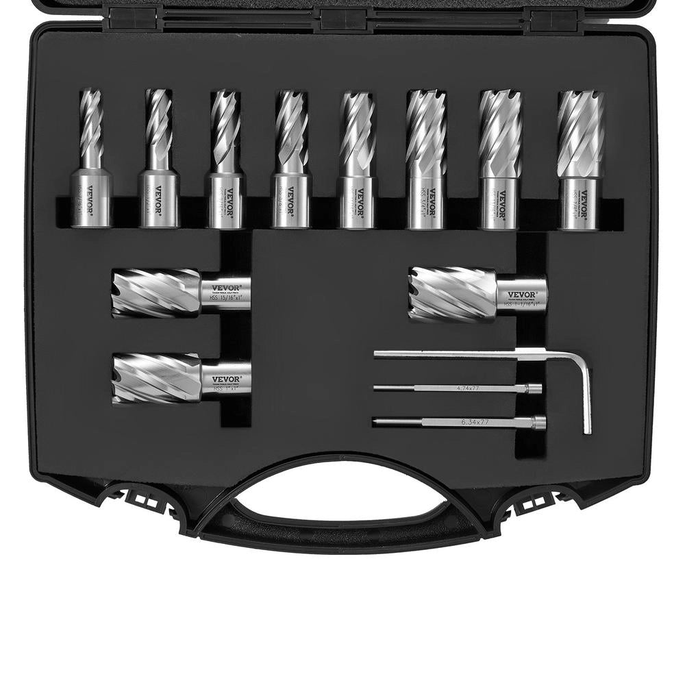 Set 13 Pz Frese Anulari per Trapano Magnetico HSS M2AL Diametro 11-27 mm Gambo Weldon Taglio 25 mm per Metalli