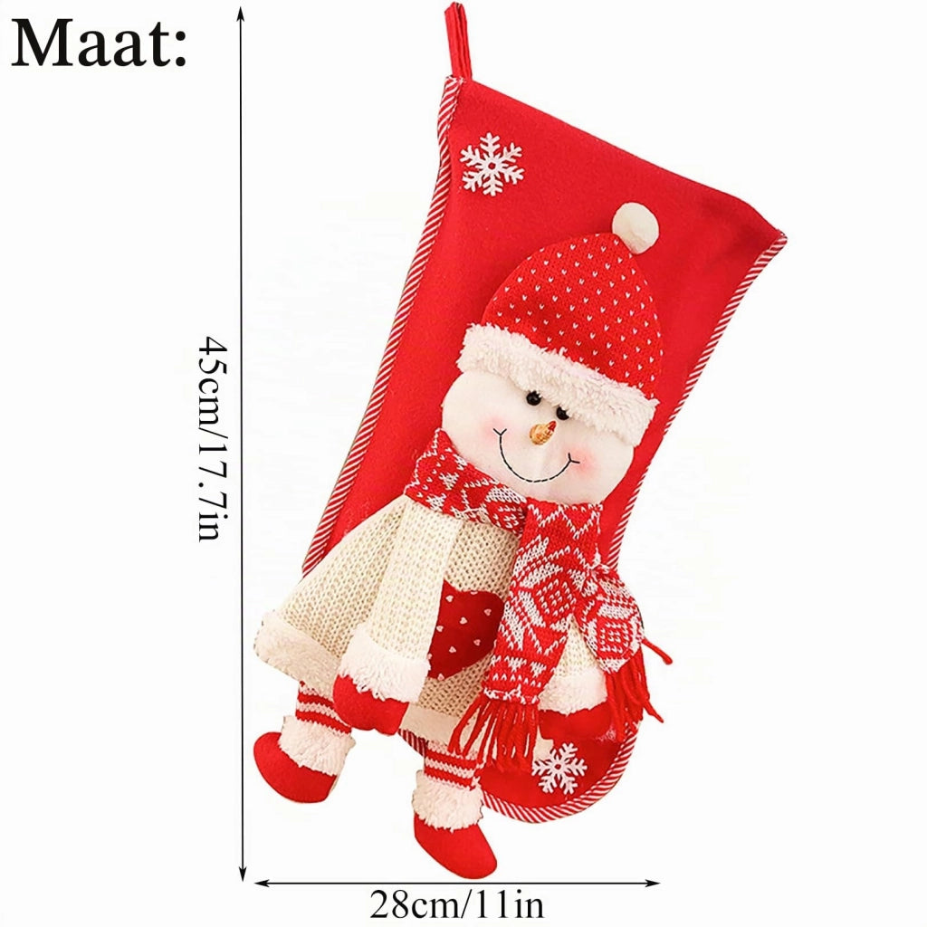 Due grandi calze natalizie, dimensioni 45x28 cm, con Babbo Natale e pupazzo di neve
