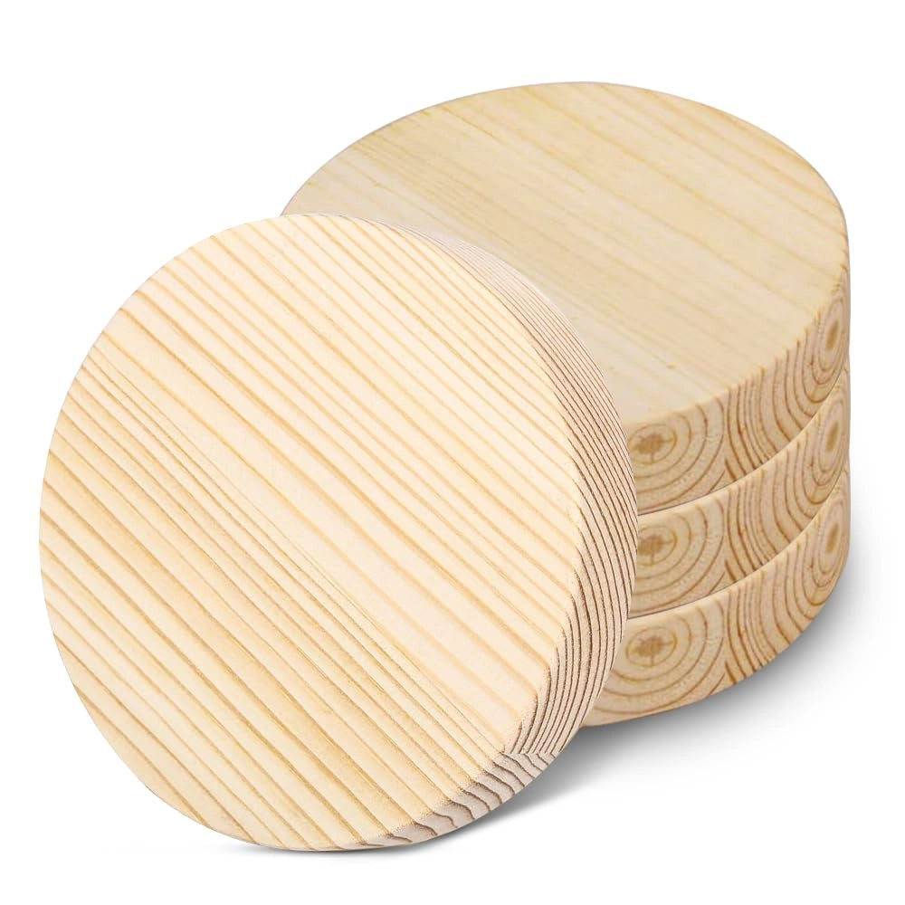 Set di dischi in legno, 4 pezzi, diametro 10 cm, spessore 20 mm, legno naturale