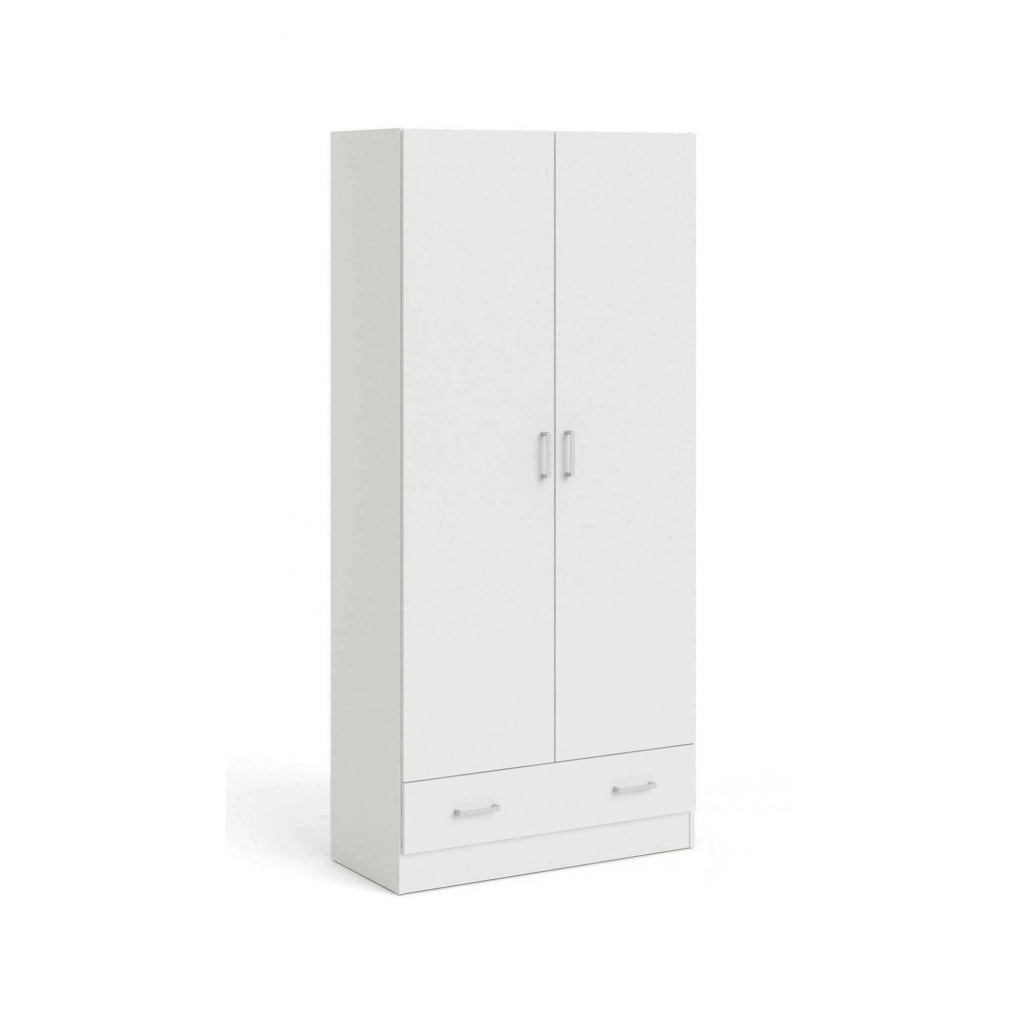 Guardaroba 2 ante Amylya, Mobile camera da letto, Cabina armadio portabiti, Armadio appendiabiti, 79x36 h170 cm, Bianco