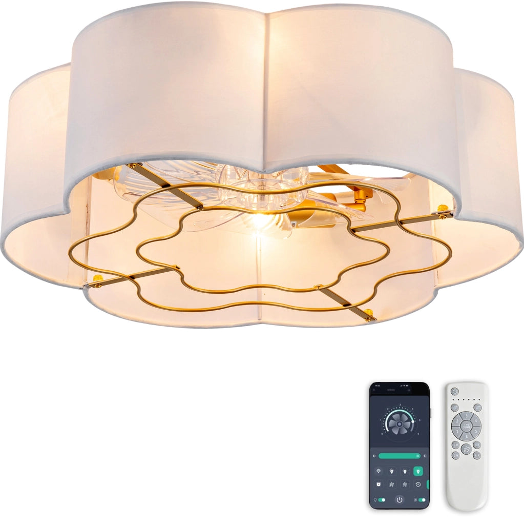 Ventilatore da soffitto con luce, paralume floreale e controllo tramite app
