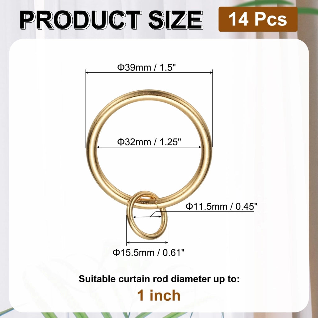 Anelli per tende, 14 pezzi, diametro interno di 1,25 pollici, metallo, color oro chiaro