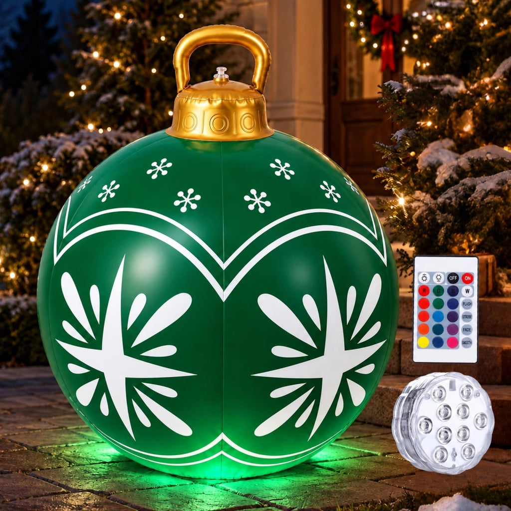 Palla di Natale gonfiabile da 60 cm con luci LED, dimensioni extra large, verde, realizzata in PVC impermeabile