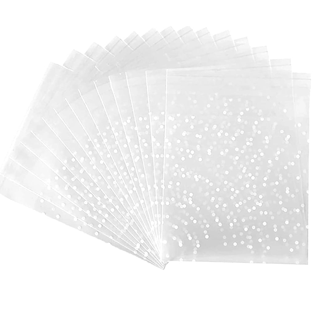 Sacchetti di cellophane, 200 pezzi, 5,5 x 5,5 cm, trasparenti con puntini bianchi