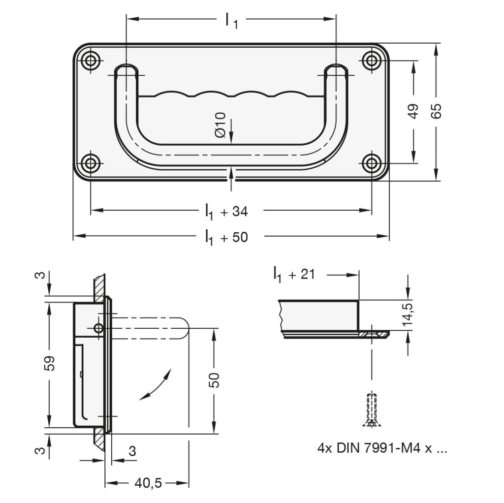 Maniglia ribaltabile e girevole GN 425.8-120-CR-SW-B, maniglia ribaltabile in acciaio cromato, parte di presa in pressofusione di zinco rivestita in plastica, 1 pezzo