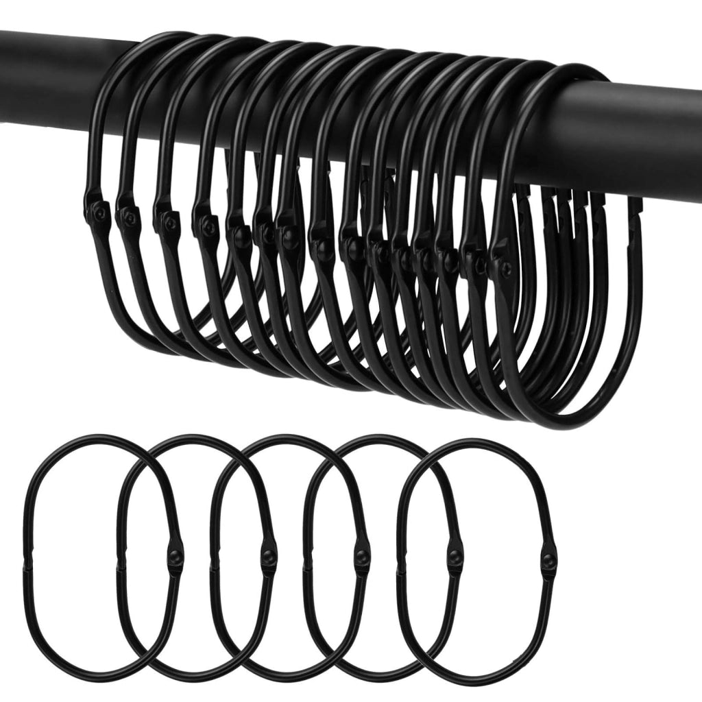 20 anelli per tenda da doccia, metallo, 67 mm, ovali, neri