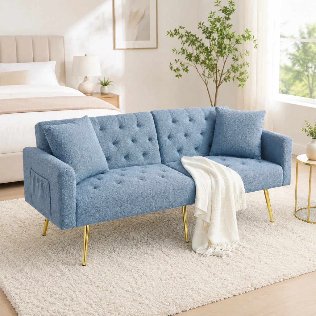 Divano 2 posti blu in tessuto teddy con schienale regolabile