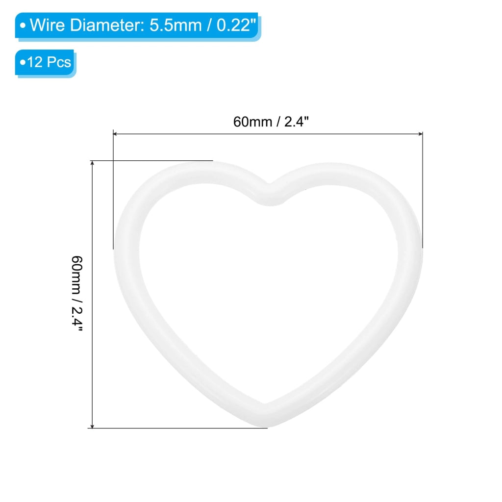 Set di 12 anelli per dreamcatcher, forma a cuore, in plastica, diametro 6,9 cm, colore bianco