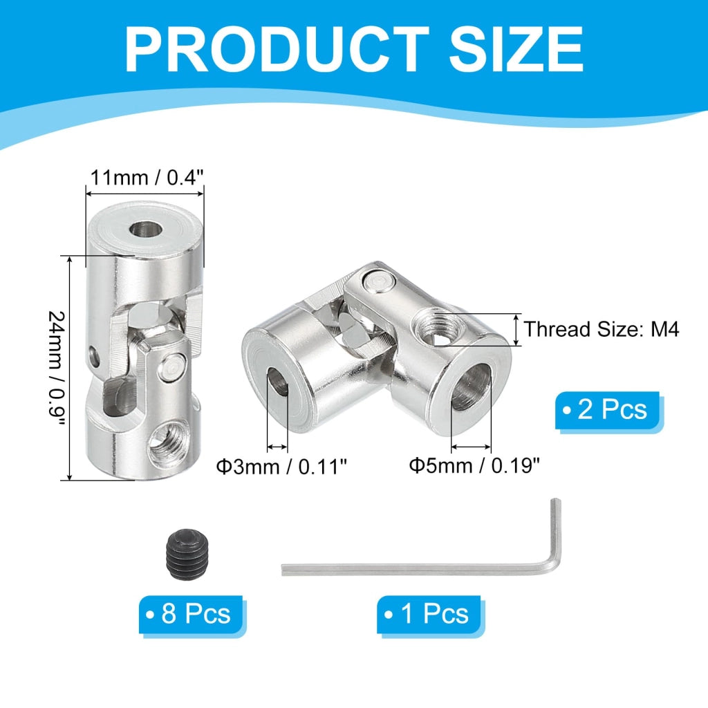 Set di 4 giunti universali, diametro 3-5 mm, con viti M4, per modellismo