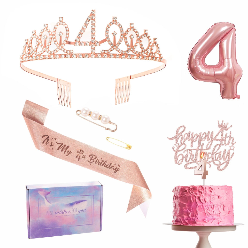Set di decorazioni per feste di compleanno, ideale per bambine, per il quarto compleanno, color rosa oro