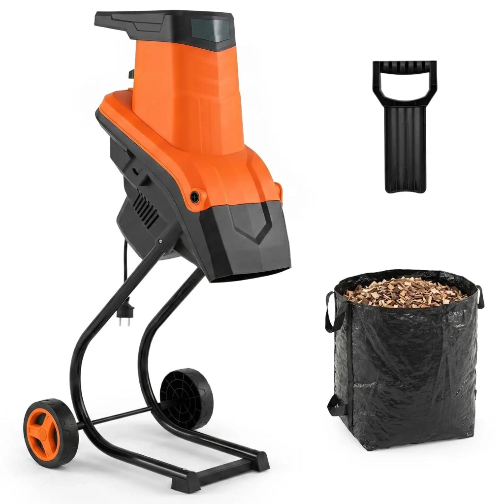 Biotrituratore elettrico da giardino 2500W per rami fino a 45 mm arancione con sacco di raccolta 50L robusto e pratico