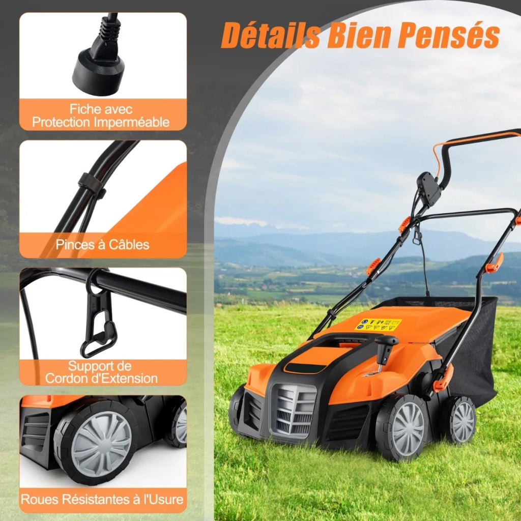Scarificatore e Arieggiatore Elettrico 2 in 1 41 cm 15A con Sacco 55L per Giardino e Prato Arancione