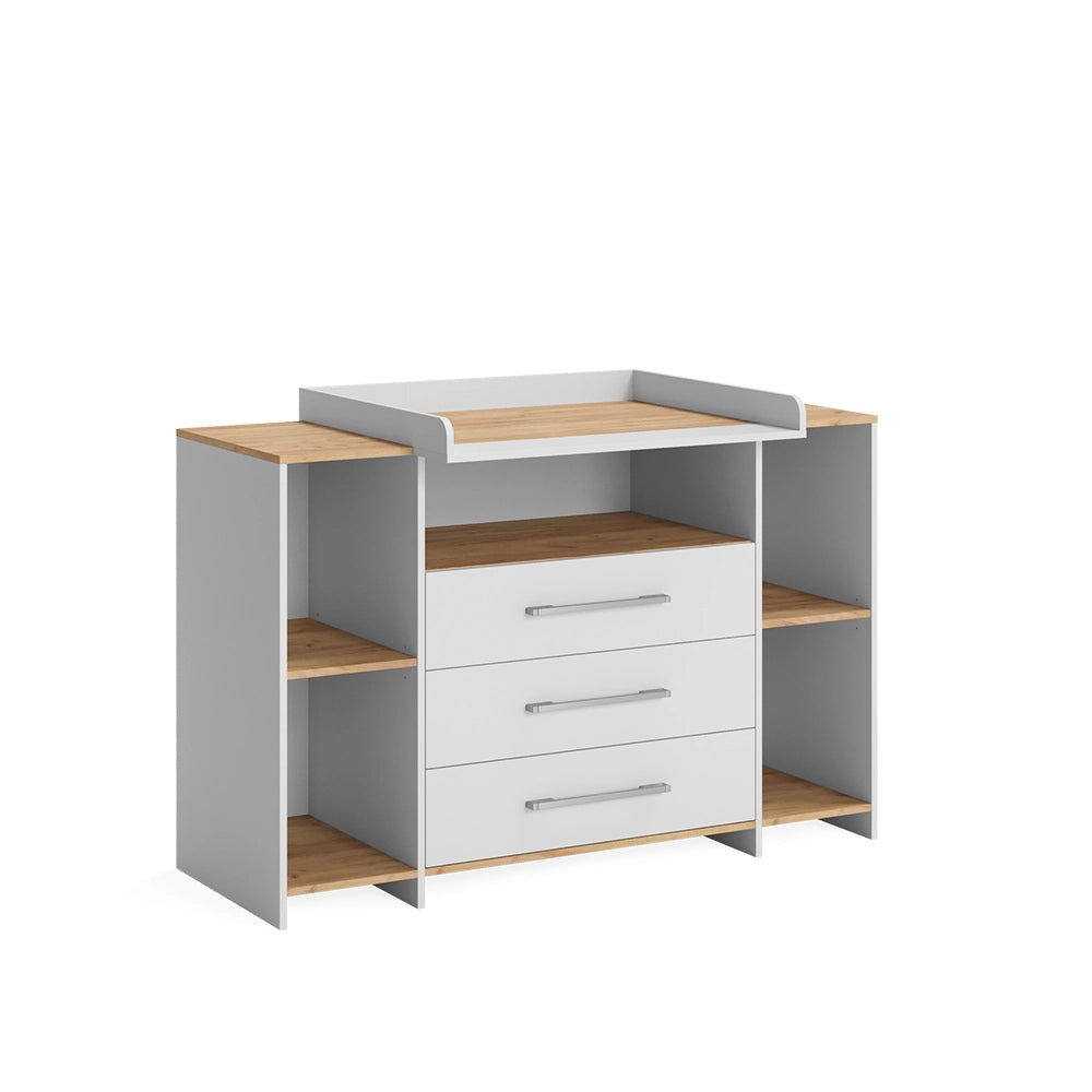 Fasciatoio Oskar Bianco/Rovere dorato 143.2 x 93 cm con 3 cassetti Vicco