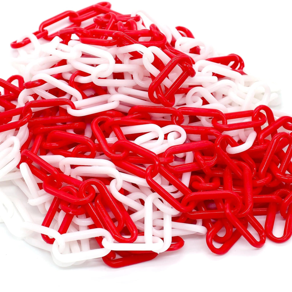 Catena di plastica rossa e bianca, 10 metri x 6 mm, catena di segnalazione in polipropilene