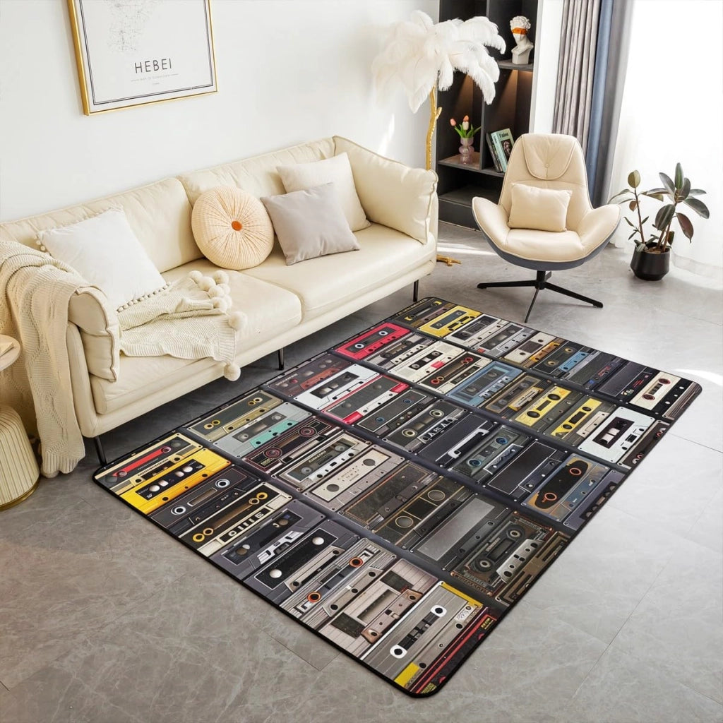 Tappeto vintage con motivo musicale retrò, dimensioni 100x150 cm, in polipropilene