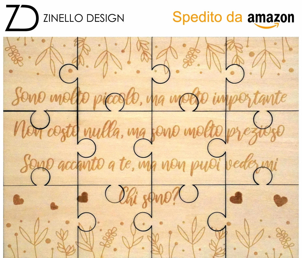 Puzzle in legno per annunciare una gravidanza, lingua italiana, dimensioni 21x15 cm