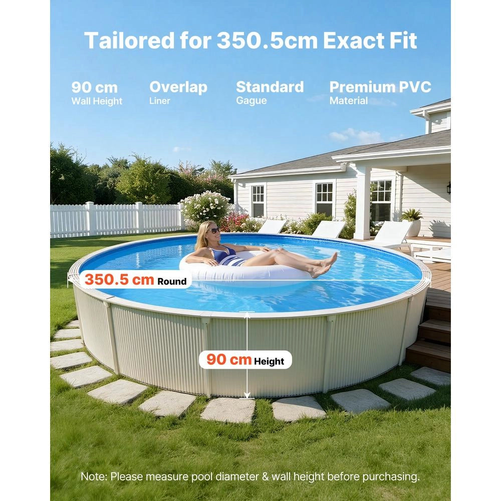 Liner per Piscine Rotonde Fuori Terra in PVC Blu 350,5 cm Altezza 90 cm Rivestimento Resistente a Bordo Sovrapposto