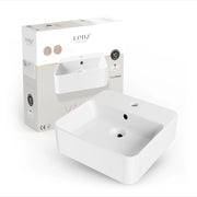 Lavabo a mano VALEA per toilette ospiti e bagni piccoli, 40 cm x 38,5 cm, a parete o da appoggio, superficie KeepClean extra liscia, con troppo pieno, bianco