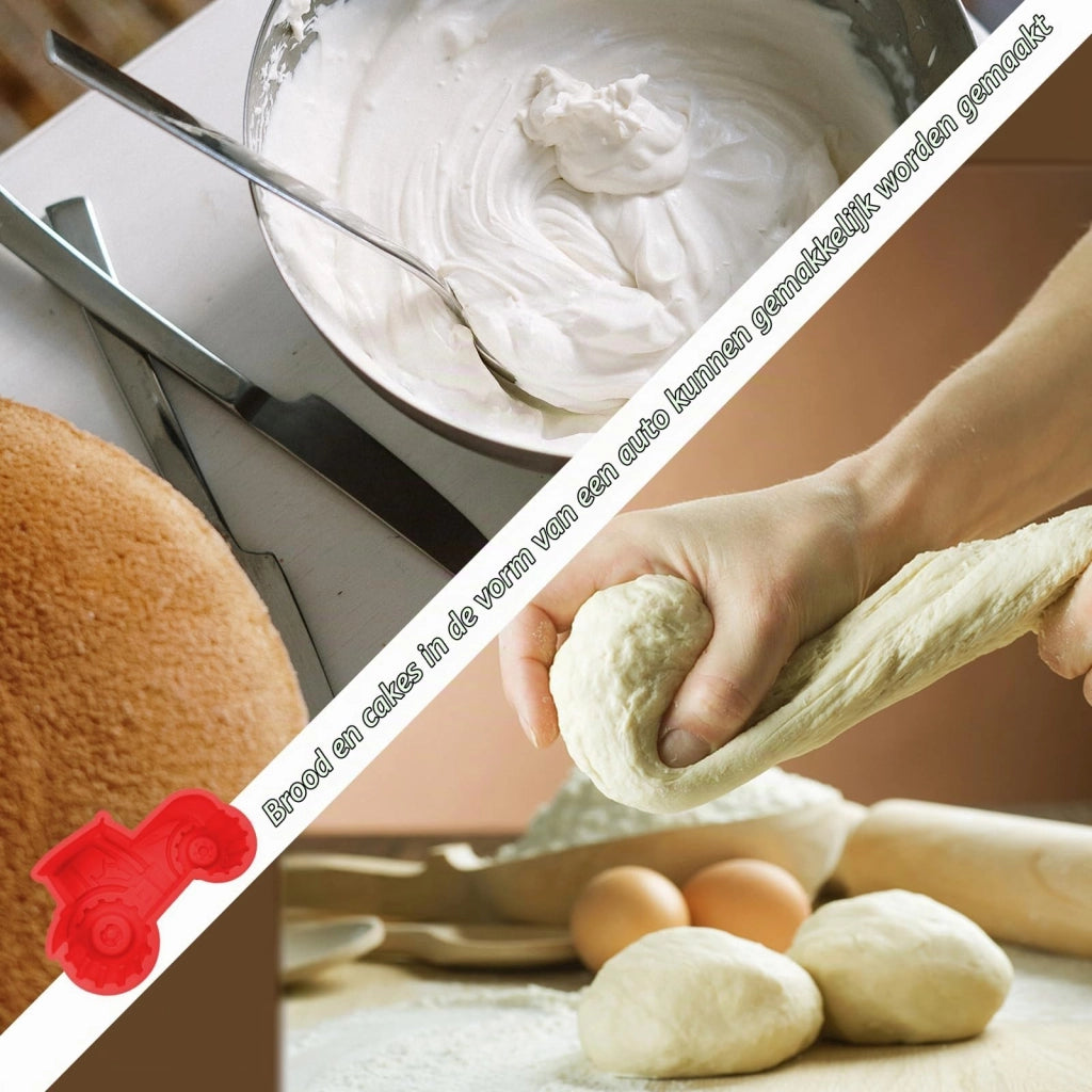 Stampo in silicone a forma di trattore, dimensioni 26 x 17,1 x 7,5 cm, colore rosso, adatto al forno, antiaderente