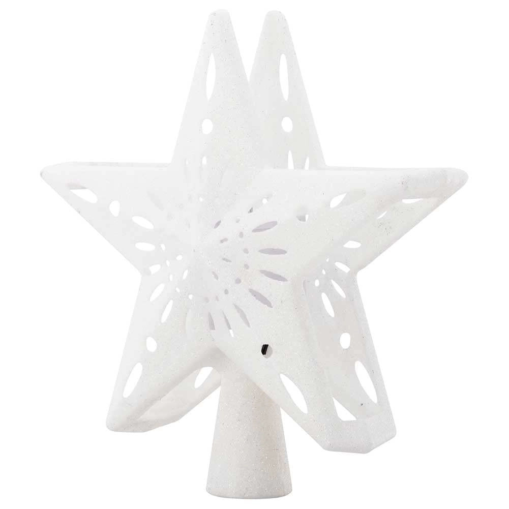 Decorazione luminosa a forma di stella LED per l'albero di Natale, con proiezione di fiocchi di neve, 26 cm, bianca