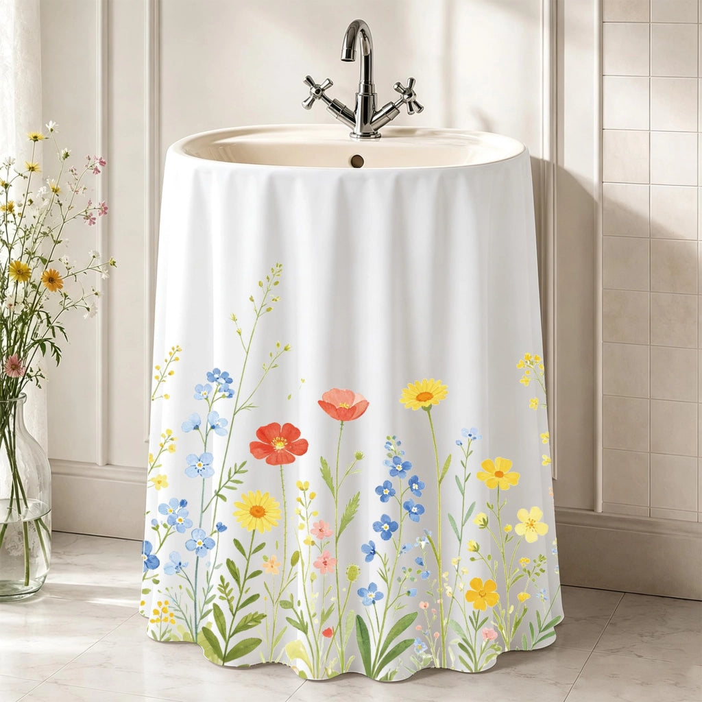 Copertura adesiva per lavello a forma di grembiule, motivo fiori di campo, autoadesiva, dimensioni 140x82 cm, realizzata in poliestere