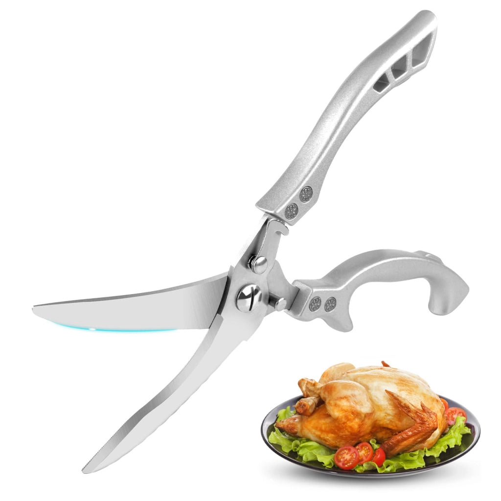 Forbici da cucina, in acciaio inossidabile, forbici per pollame, 25,5 cm, colore argento