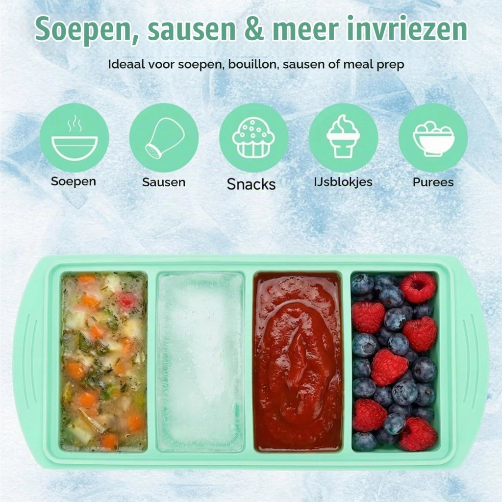 Set di stampi in silicone per congelatore, 2+4 scomparti, capacità da 125 a 500 ml, senza BPA, colore verde