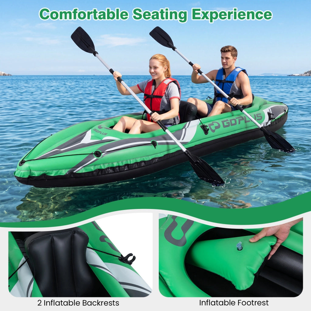 Kayak Gonfiabile 2 Posti 11.5 Feet in PVC con Pagaie in Alluminio e Pompa Verde Robusto e Pieghevole