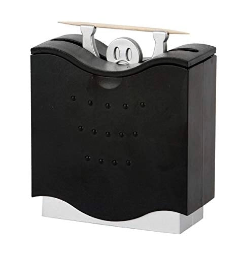 Dispenser per stuzzicadenti con una forma divertente, igienico, in plastica, colore nero