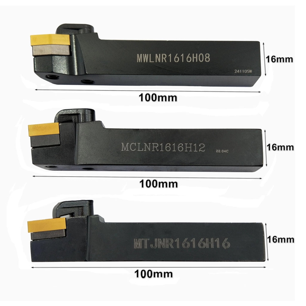 3 pezzi di tornio CNC, utensili per tornitura in metallo duro con inserti, set MTJNR1616H16 + MWLNR1616H08 + MCLNR1616H12 con 3 inserti in metallo duro WNMG431, CNMG431, TNMG331, con inserti