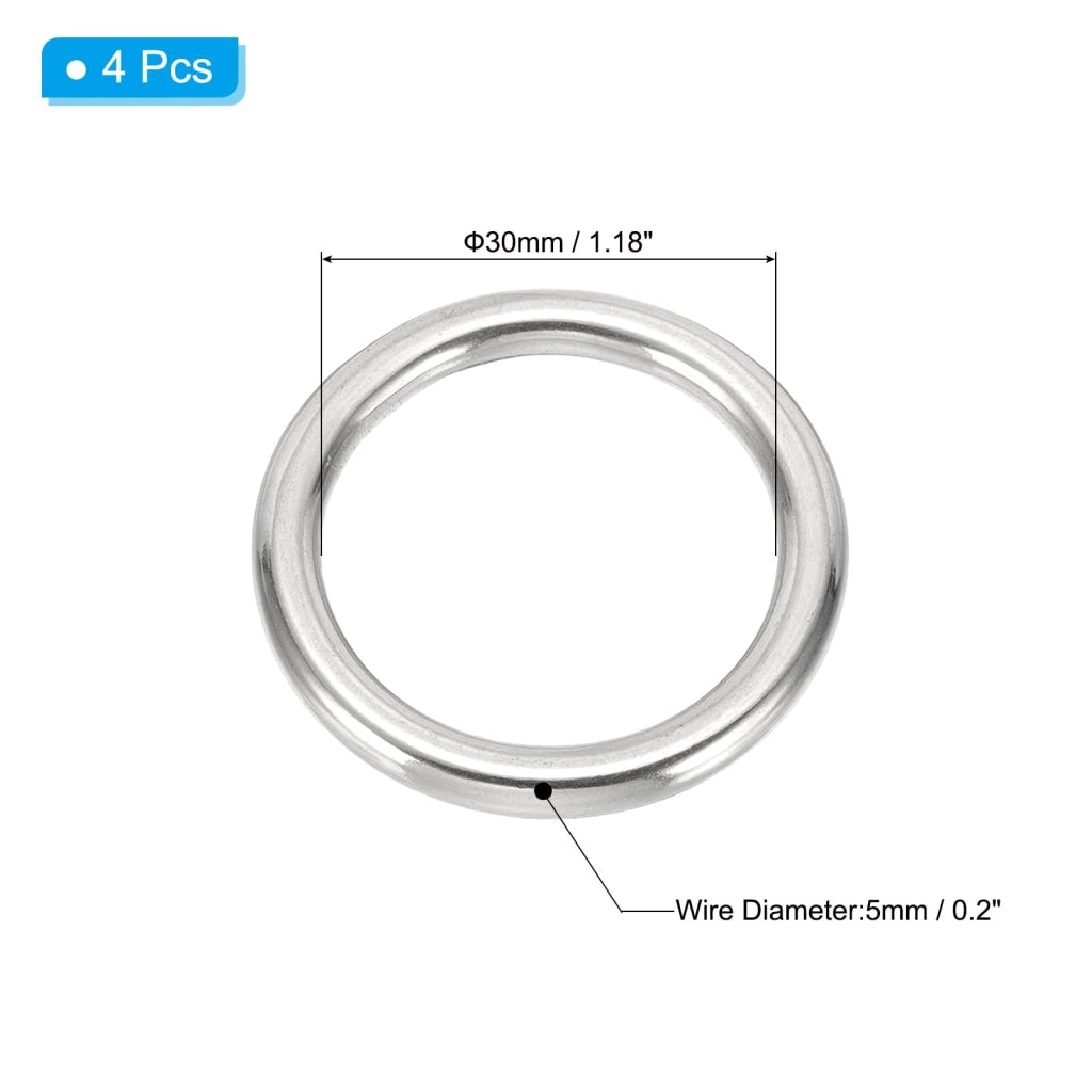 Anelli in acciaio inossidabile 316, confezione da 4 pezzi, dimensioni 5x30 mm, colore argento, saldati