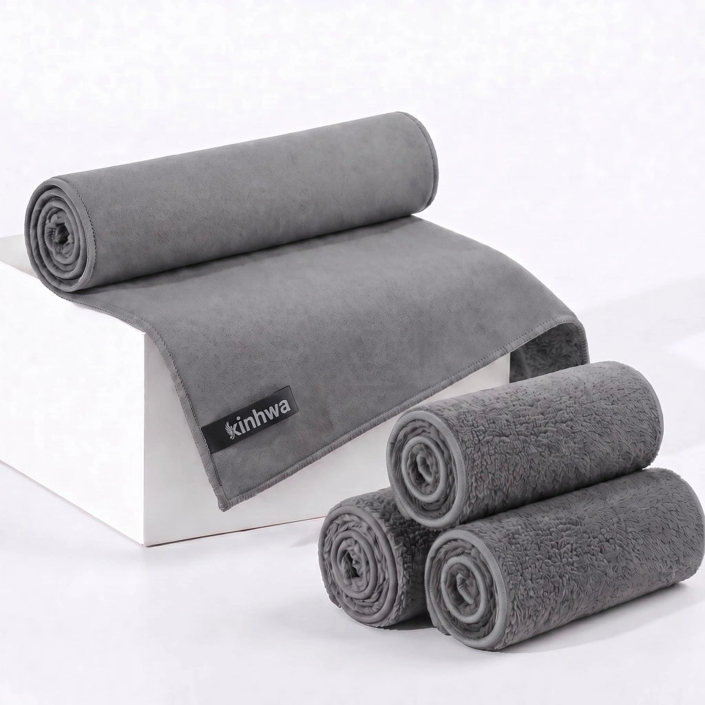 Salviette detergenti 2-in-1, confezione da 4 pezzi, 30 x 30 cm, colore grigio, in microfibra