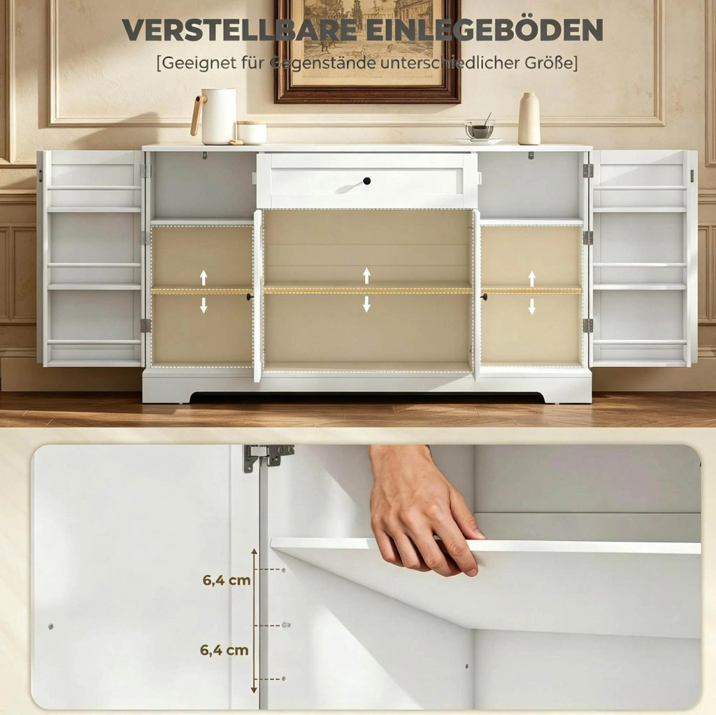 Buffet da cucina bianco 140 cm con cassetto e ripiani regolabili