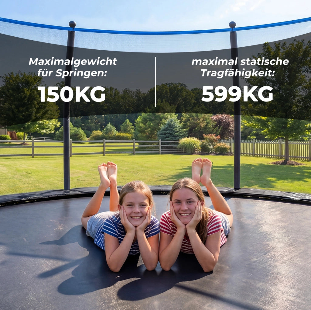Trampolino rotondo da esterno 12 piedi con rete di sicurezza, nero e blu